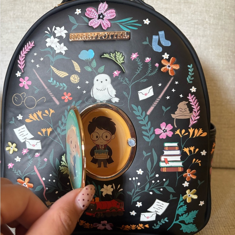 Harry Potter Backpack - Black with Colorful Floral Design - Picture 2 of 6
